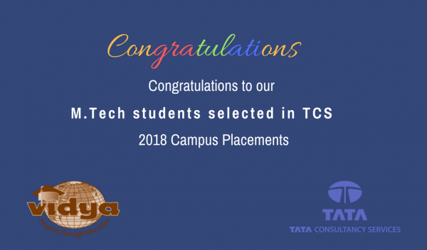 Five M Tech (Embedded Systems) students placed in TCS