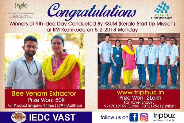 Two startups from Vidya attract funding from Govt during 9th Idea Day of KSUM