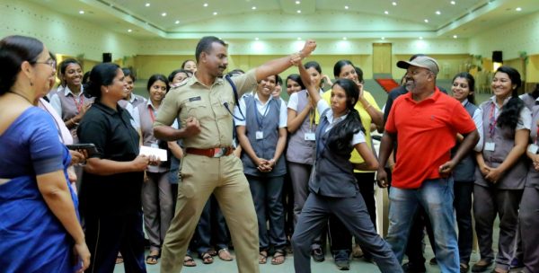 Police train girl students in self-defense