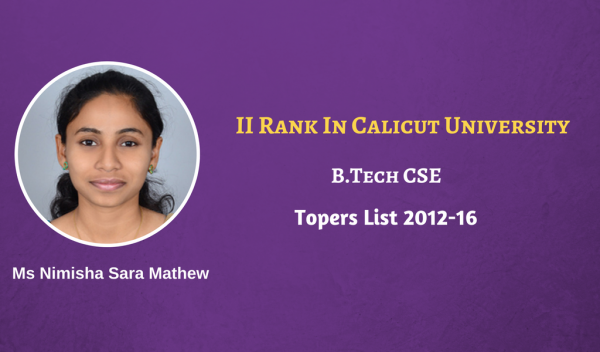 CSE student secures Second Rank in Calicut University B Tech Exams 2016