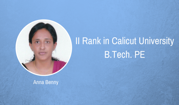 PE student secures Second Rank in Calicut University B Tech Exams 2016