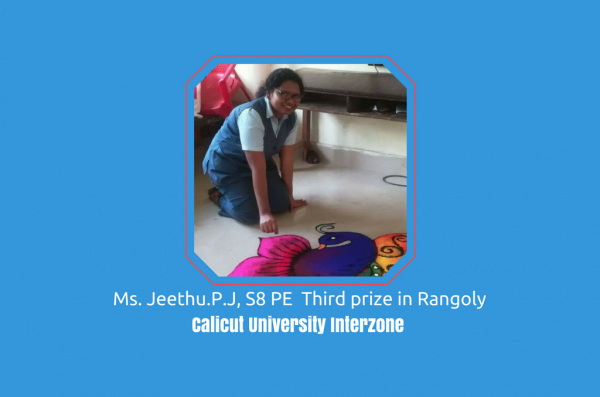 PE student secures third prize in Rangoly in Calicut University Inter-Zone fest