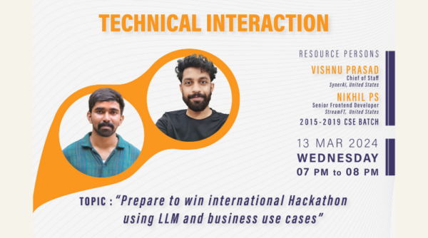 CSE Dept conducts Alumni Talk and Discussion on ‘Prepare to win International Hackathon using LLM and business use cases’