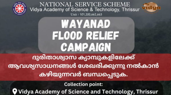 Contribution to Wayanad Flood Relief and Rehabilitation Efforts by Vidya NSS Units