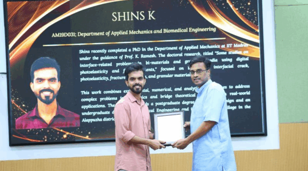 Hearty congratulations to Vidya alumnus Dr. Shins K for receiving the prestigious Institute Research (IR) Award from IIT Madras