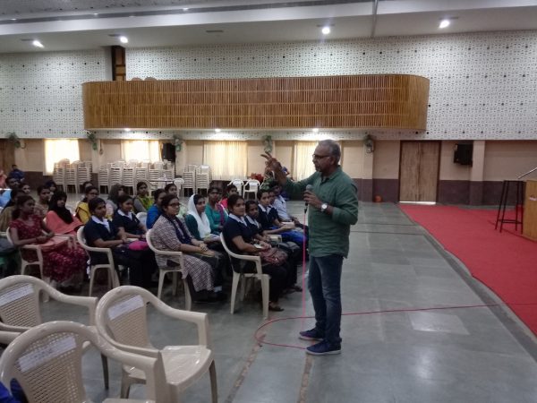 Mr. Rajagopalan P, Director UST Global, addressing the final year students attending the pooled placement drive at Vidya Academy of Science and Technology