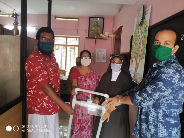 AVA distributes Vidya Skill Centre's hands-free sanitizer dispensers in Kaipamangalam