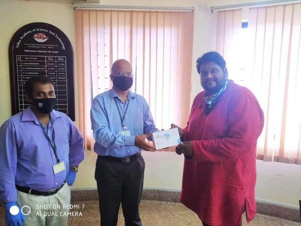 Vidya alumni donate sanitizers, gloves and thermal scanners to their alma mater