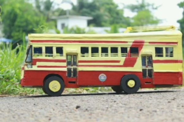 ME student creates model of a bus using cardboard