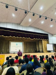 Mr. Necer Ashraf, Knowledge Office, ICT Academy of Kerala addressing the 2023 graduating students of Computer Science Engineering.