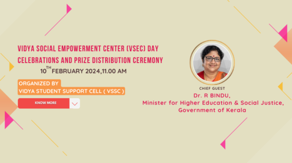 Invitation to attend VSEC Day celebration on 10 February 2024 by Dr. R Bindu, Minister for Higher Education and Social Justice