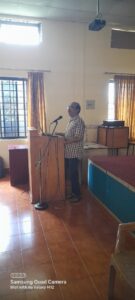Mr. Shjiu Aravindakshan M, Research Scholar at Instrumentation and Applied Physics Department at IISc. Bangalore, addressing the final year students.